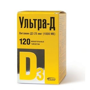 УЛЬТРА-Д ВИТАМИН Д3 25МКГ. 1000МЕ 425МГ. №120 ТАБ.ЖЕВ.