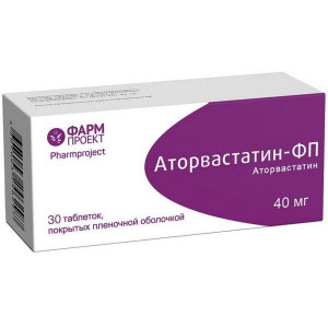 АТОРВАСТАТИН-ФП 40МГ. №30 ТАБ. П/П/О /ФАРМПРОЕКТ/