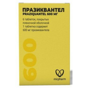 ПРАЗИКВАНТЕЛ 600МГ. №6 ТАБ. П/П/О /ОБНИНСКАЯ ХФК/ ПРАЗИКВАНТЕЛ 600МГ. №6 ТАБ. П/П/О /ОБНИНСКАЯ ХФК/